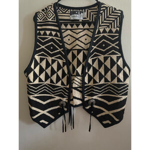Women's Western Style Silverado Southwestern Knit Vest M Black Beige